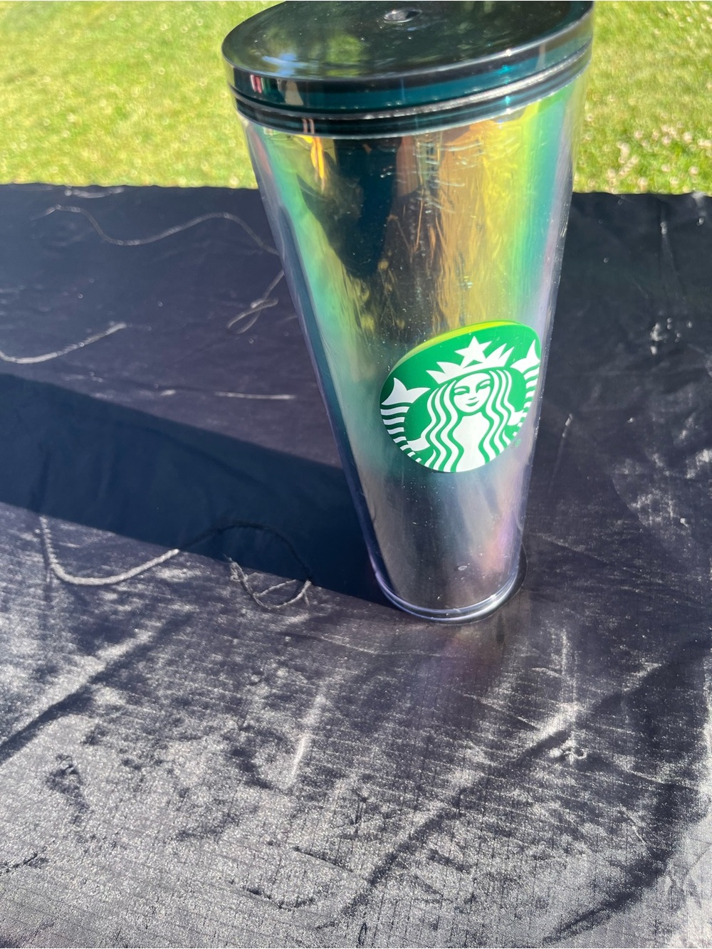 Starbucks Iridescent Tumbler with Green Logo and Black Lid